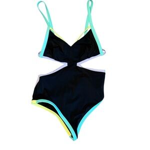 Victoria’s Secret Cutout One Piece Swimsuit Neon Trim Size M